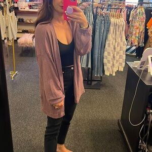 Mauve Waffle Cardigan